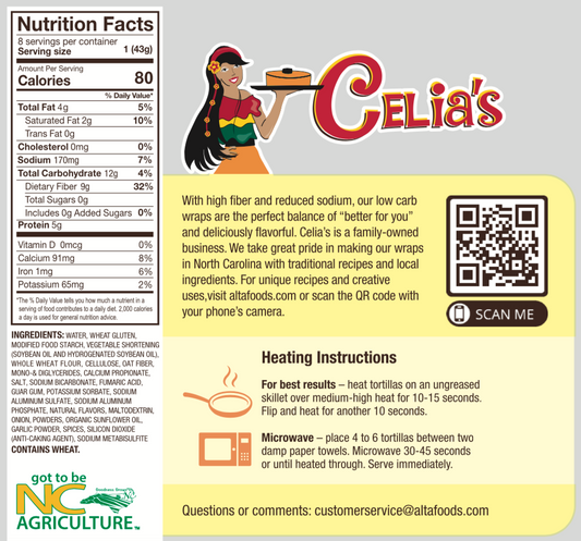 Celia's Spinach Flavored Low Carb Tortillas