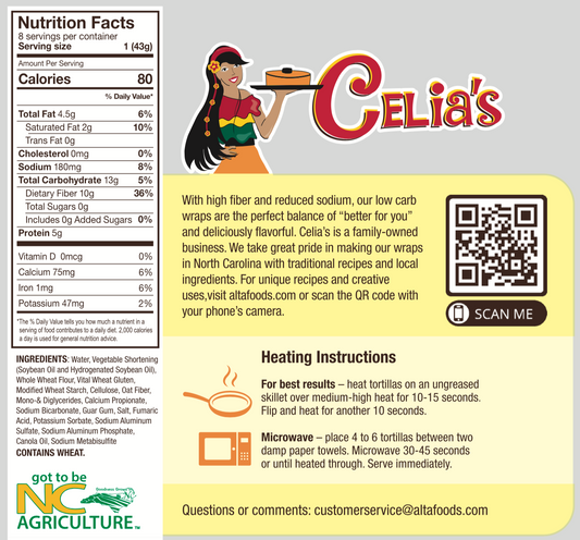 Celia's Whole Wheat Low Carb Tortillas